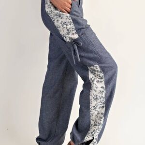 Soft Washed Floral Striped Color Block Pants